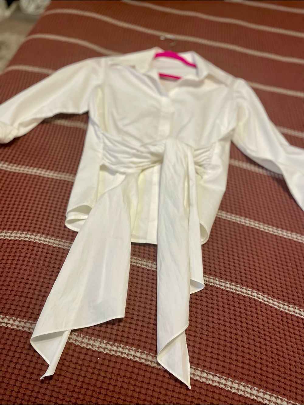 White Womans Tie-Front Blouse - Classic Shirt Top